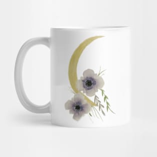 Golen Cresent Moon watercolor painting with violets Mug